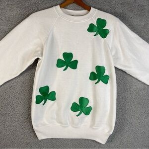 St Patricks Day Lucky Irish Clover Crewneck Sweatshirt Adult Large White